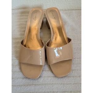 Circus NY Nude Patent Slide Heels Womens 7.5 Open Toe Block Low Heel Sandals